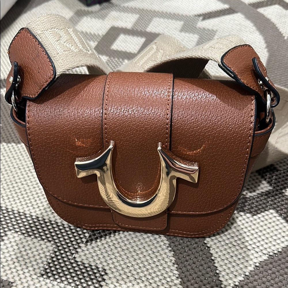True Religion Brown Crossbody Bag with Gold Accent